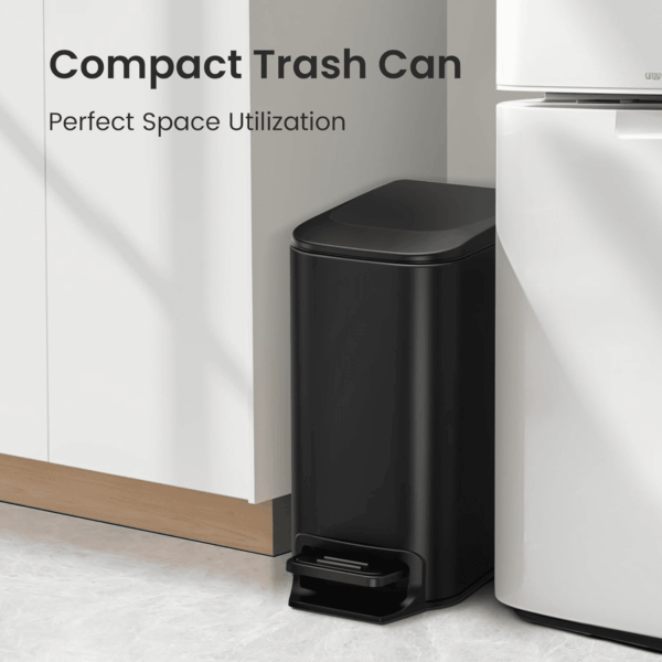 Small Bathroom Trash Can with Lid Soft Close, Step Pedal, 6 Liter / 1.6 Gallon Stainless Steel Garbage Can with Removable Inner Bucket, Anti-Fingerprint Finish (Matt Black) - Image 3