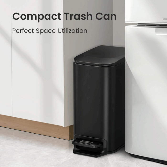 Small Bathroom Trash Can with Lid Soft Close, Step Pedal, 6 Liter / 1.6 Gallon Stainless Steel Garbage Can with Removable Inner Bucket, Anti-Fingerprint Finish (Matt Black) - Image 3
