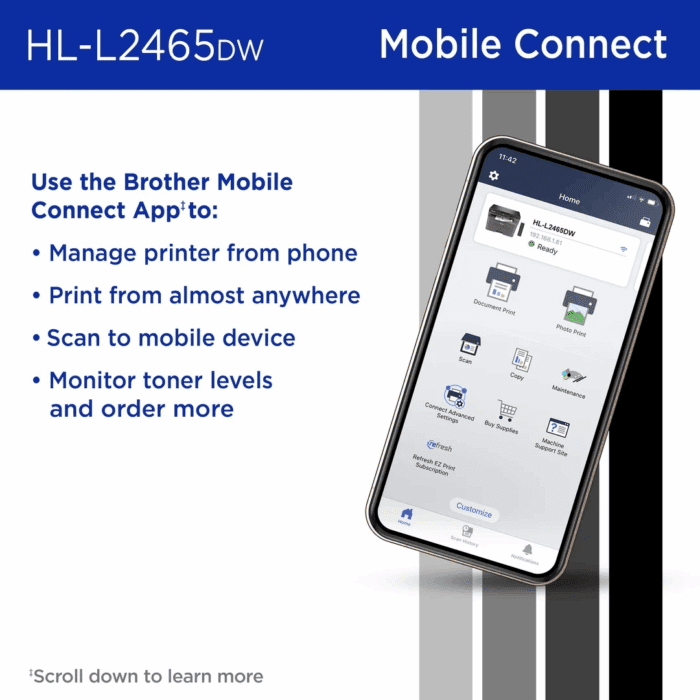 Wireless HL-L2465DW Compact Monochrome Multi-Function Laser Printer with Print, Copy and Scan, Duplex and Mobile Printing - Image 6