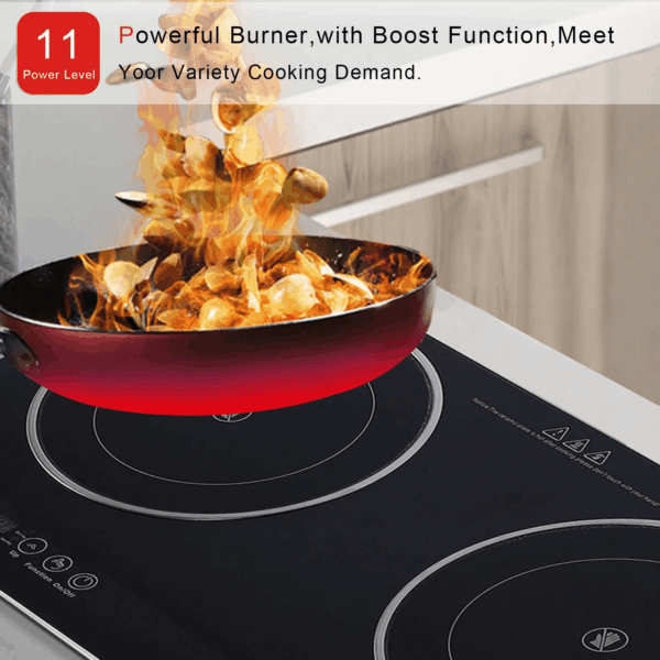 Electric Ceramic Cooktop,26.8 Inch 2 Burners Built-In Countertop Burners Cooker,2200W Electric Stove,11 Power Levels, Kids Lock & Timer,Led Touch Control,Overheat - Image 8