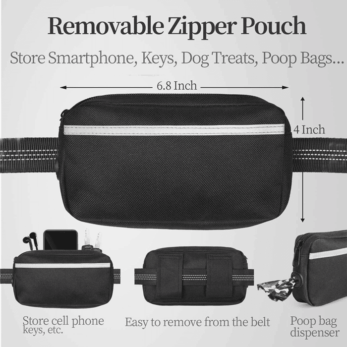 Hands Free Dog Leash with Zipper Pouch, Dual Padded Handles and Durable Bungee for Walking, Jogging and Running Your Dog (Large, 25-120 Lbs, Black) - Image 2