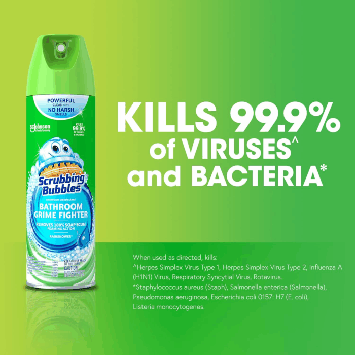 Bathroom and Shower Cleaner Disinfectant Aerosol, Foaming Action Bathroom Grime Fighter, Rainshower Scent, 20Oz - Image 2