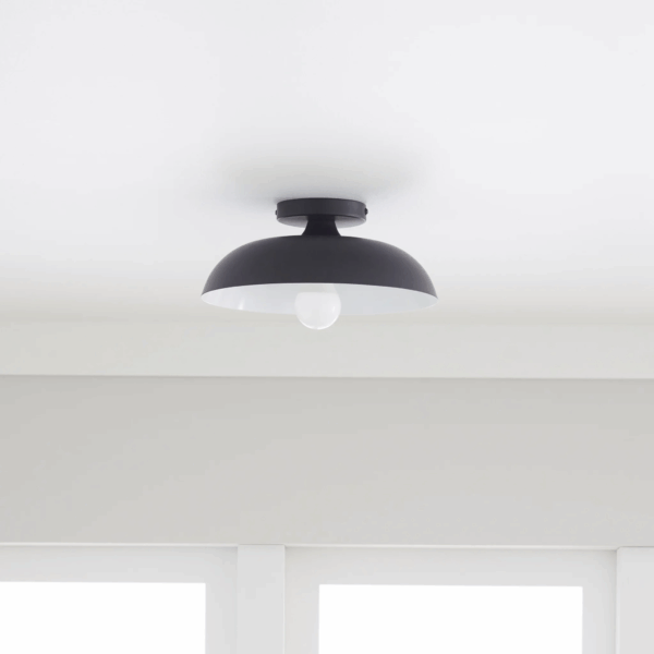 Contemporary 1-Light Flush Mount, Matte Black Finish, White Inner Shade - Image 3