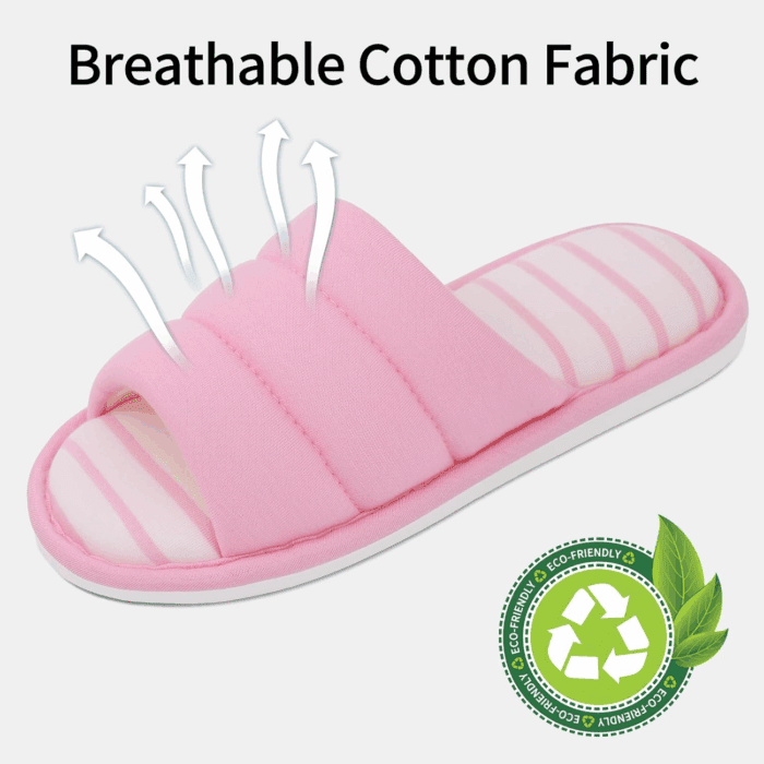 Open Toe House Slippers for Women Men Soft Cotton Indoor Shoes Memory Foam Slip on Bedroom Slippers - Image 3