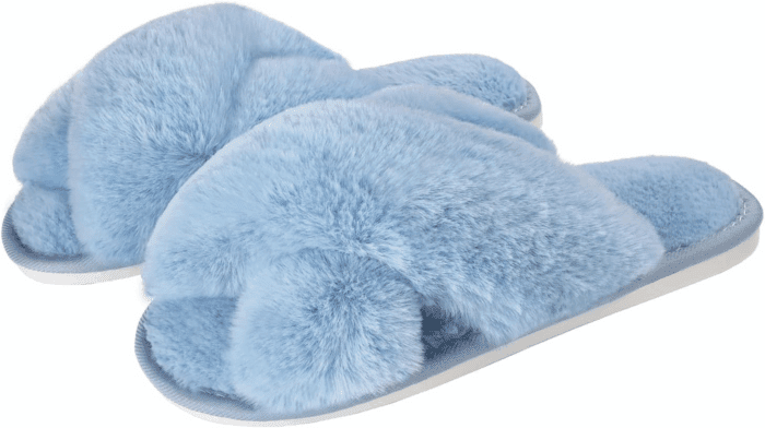 Women'S Fuzzy Slippers House Slippers Cross Band Slippers Indoor Outdoor Soft Open Toe Slippers