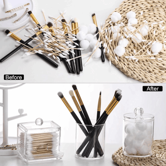 Plastic Qtips Holder Bathroom Container, 10/7 OZ Cotton Ball/Swabs Dispenser, Apothecary Jar Organizer for Storage 3 Pcs - Image 5