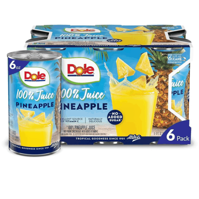 All Natural 100% Pineapple Juice Can, 6 Fl Oz (6 Count)