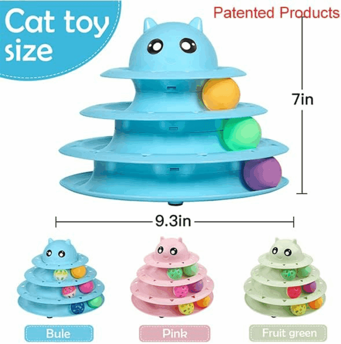 20 PCS Cat Roller Toy 3-Level Turntable for Indoor Cats - Kitten Set with Teaser, Mice, Spring, and Various Ball Toys - Image 2