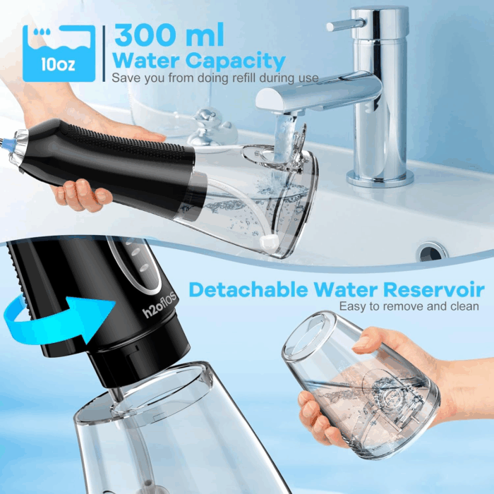 Water Dental Flosser Teeth Pick -Portable Oral Irrigator with 5 Modes, Rechargeable IPX7 Waterproof Orthodontic Teeth Cleaner Pick Cordless for Home Travel-300Ml Water Tank - Image 3