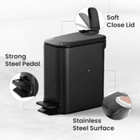 Small Bathroom Trash Can with Lid Soft Close, Step Pedal, 6 Liter / 1.6 Gallon Stainless Steel Garbage Can with Removable Inner Bucket, Anti-Fingerprint Finish (Matt Black) - Image 4