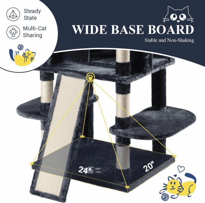 68 Inches Cat Tree/House and Towers for Big Feline/Scratching Post/Multi-Level Large Kitty Climbing Tree with Condo/Smokey Grey - Image 8