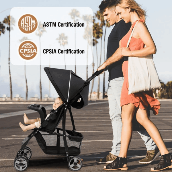 Baby Stroller, Infant Carriage Bassinet Stroller,Toddler Travel Stroller for Airplane with Adjustable Backrest and Canopy - Image 9