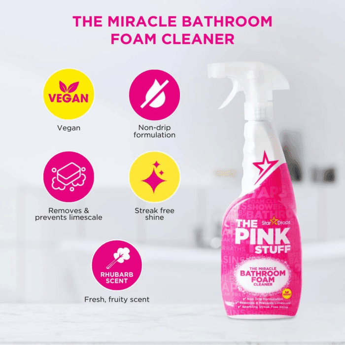 - the Pink Stuff - Miracle Bathroom Foam Cleaner 750Ml - Baths, Tiles, Soap Scum, Limescale, Streak Free - Image 5