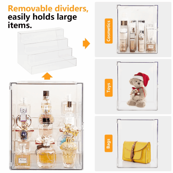 Clear Acrylic Display Case, 5 Tier Perfume Stand Makeup Organizer Storage Stand Riser Luxury Display Box Storage with Door Dustproof for Mini Figure, Collectible, Toys, Cosmetics - Image 6