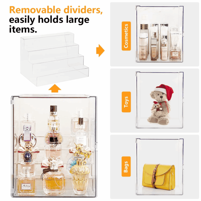 Clear Acrylic Display Case, 5 Tier Perfume Stand Makeup Organizer Storage Stand Riser Luxury Display Box Storage with Door Dustproof for Mini Figure, Collectible, Toys, Cosmetics - Image 6