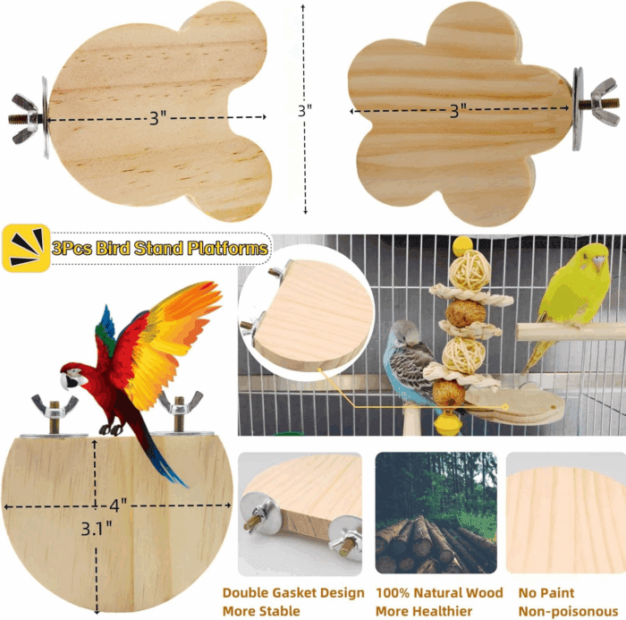 8 PCS Bird Cage Accessories Parrot Perch Stand Bird Swings Bird Stand Platforms Bird Cage Food Holder Bird Cage Toys Kit for Parakeets,Cockatiel,Budgerigar and Small and Medium Birds - Image 5