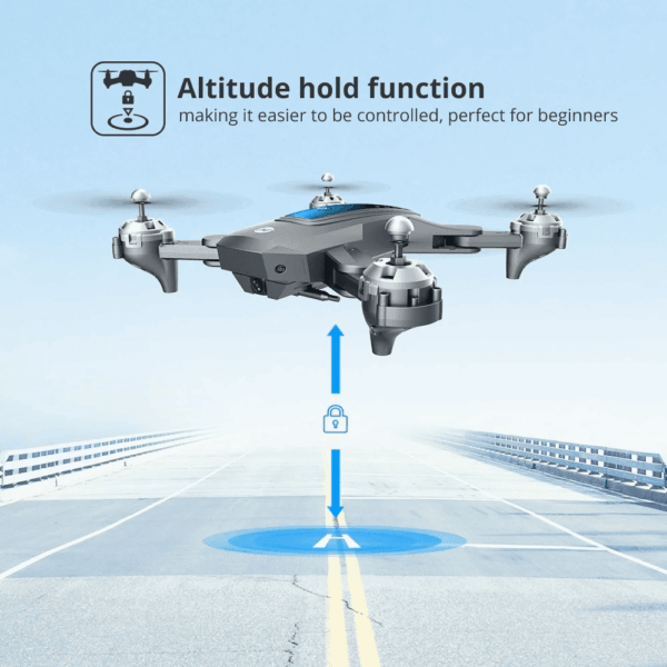 D10 Drone with 1080P Camera, Gravity Control, Altitude Hold, Carrying Case, 2 Batteries, Gray - Image 3