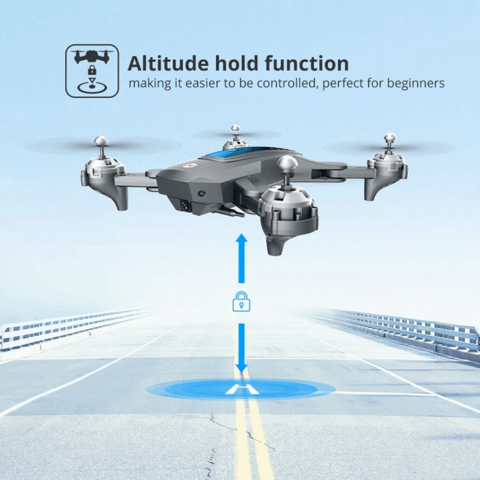 D10 Drone with 1080P Camera, Gravity Control, Altitude Hold, Carrying Case, 2 Batteries, Gray - Image 3