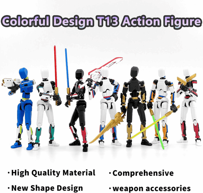 5-Pack T13 Action Figure Already Assembled, Multi-Colored Titan 13 Action Figure Set with Laser Saber 3D Printed T 13 Lucky Robo Dummy Nova 13 Action Figures, Figura De Acción T13 - Image 6