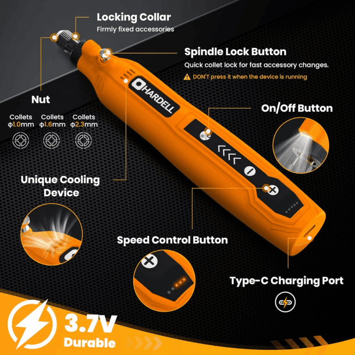 Mini Cordless Rotary Tool Kit, 5-Speed and USB Charging with 61 Accessories, Multi-Purpose 3.7V Power Rotary Tool for Sanding, Polishing, Drilling, Etching, Engraving, DIY Crafts - Image 2