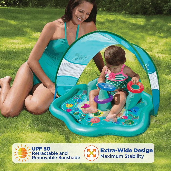 Baby Splash Play Mat with Adjustable Canopy – Inflatable Play Pool for Babies & Infants with Backrest – Includes Baby Water Toy Rings - Image 4