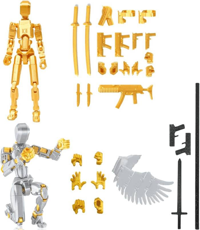 T13 Action Figure Set (Assembly Completed), 3D Printed Multi-Jointed, Titan 13 Action Figures, Multi-Articular Lucky Mobile Robot Nova T-13,Desktop Decorations for Game Lovers Toys (Gold/Sliver) - Image 5