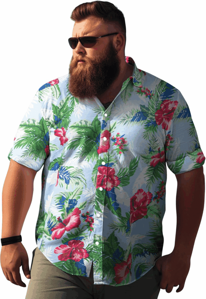 Big and Tall Men'S Hawaiian Shirt - Short Sleeve, Tropical Floral Button down Casual Summer Beach Shirt