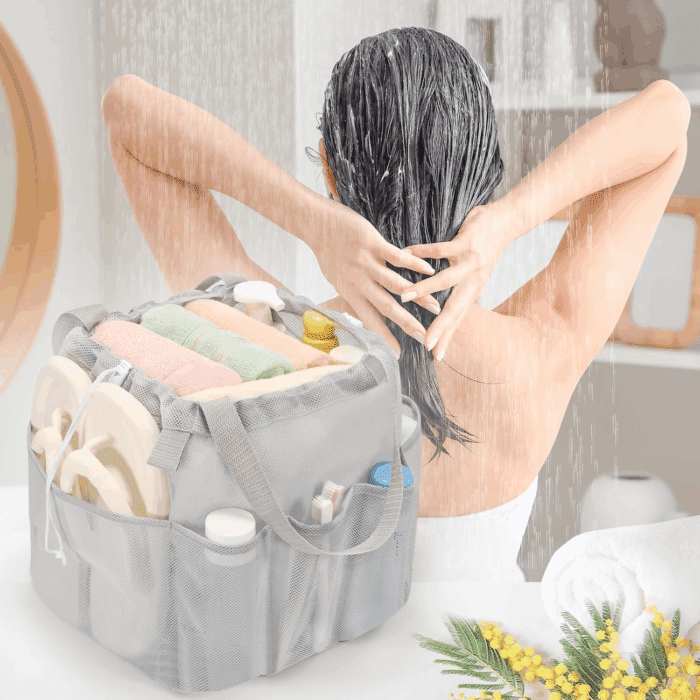 Mesh Shower Caddy Portable with Drawstring, Dorm Room Essentials for College Students, Grey Shower Bag for Camping,Swimming,Gym,Travel,Bathroom - Image 7