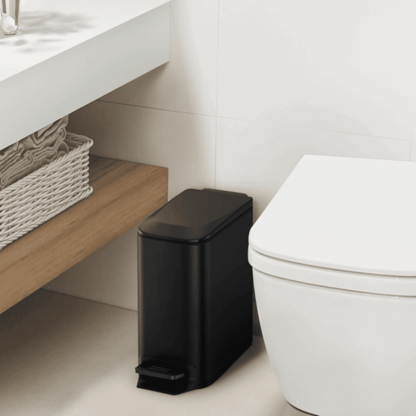 Small Bathroom Trash Can with Lid Soft Close, Step Pedal, 6 Liter / 1.6 Gallon Stainless Steel Garbage Can with Removable Inner Bucket, Anti-Fingerprint Finish (Matt Black) - Image 2