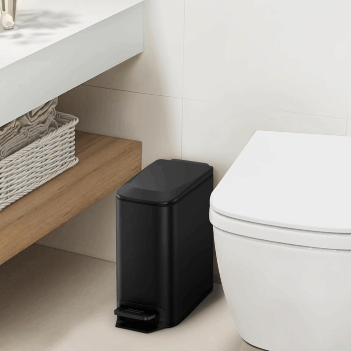 Small Bathroom Trash Can with Lid Soft Close, Step Pedal, 6 Liter / 1.6 Gallon Stainless Steel Garbage Can with Removable Inner Bucket, Anti-Fingerprint Finish (Matt Black) - Image 2