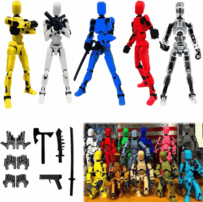 Titan13 Action Figure, Dummy Robot 13 Action Figure, 3D Printed Multi-Jointed Movable  Creative Gifts for Kids Adults with 3 Hand-Shapes, 4 Weapons(5Pcs)
