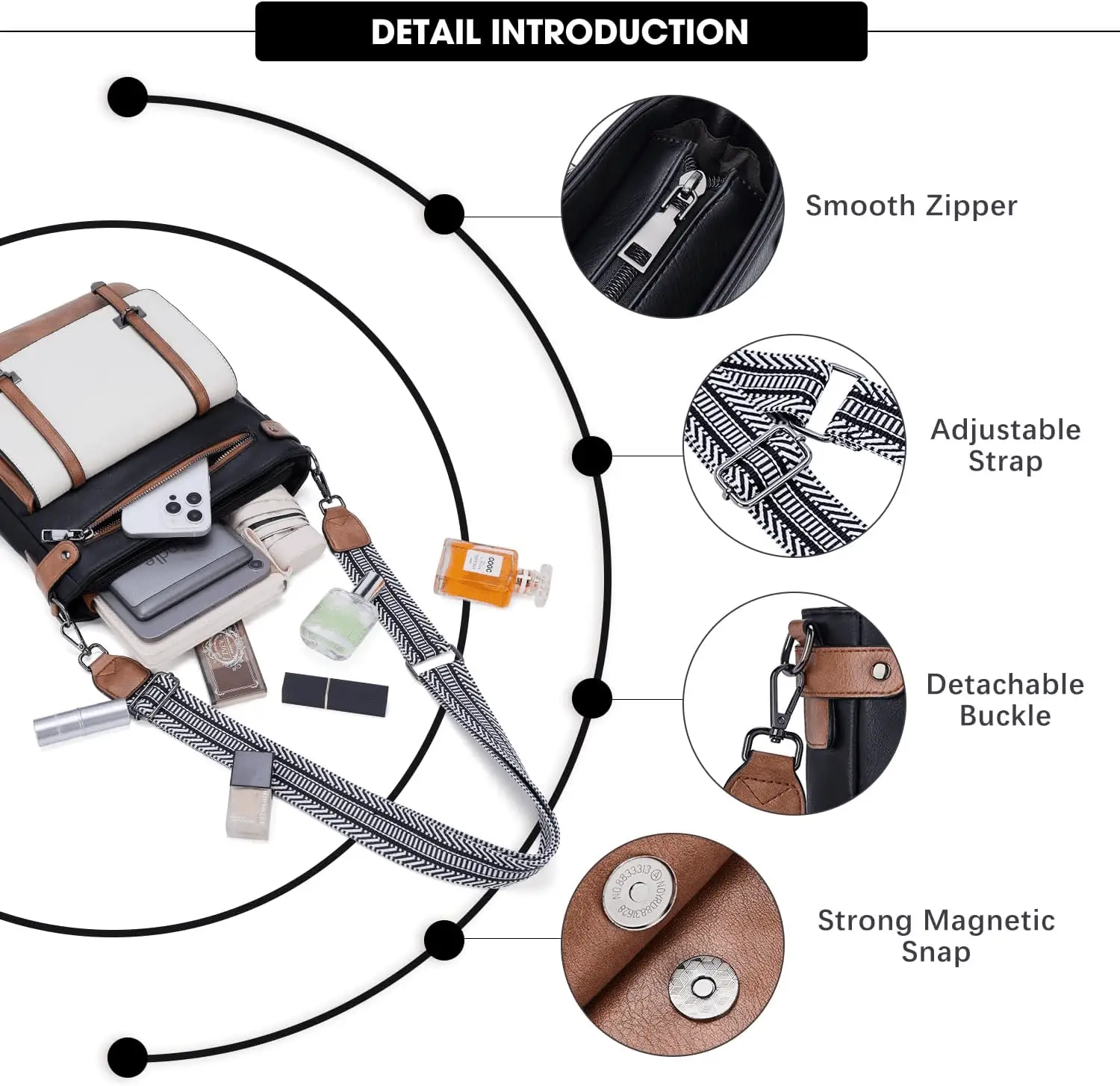 Crossbody Bags for Women,Multi Pocket Crossbody Purses Vegan Leather Shoulder Handbags Travel Purse Adjustable Strap - Image 5