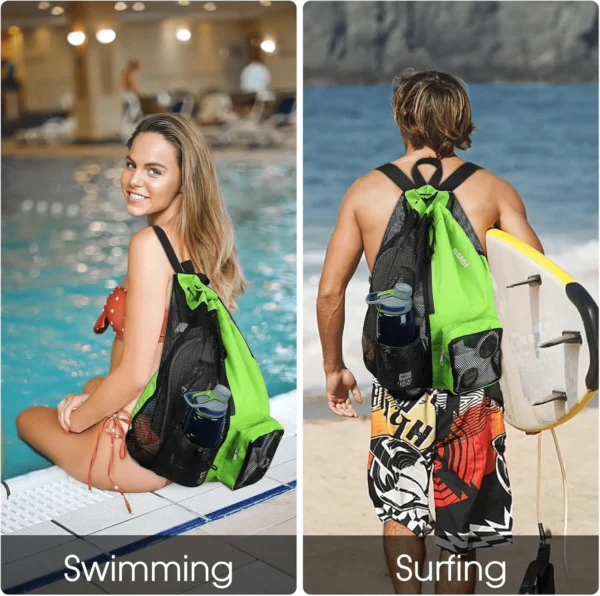 Swim Bag Mesh Drawstring Backpack with Wet Pocket for Swimming, Gym, and Workout Gear - Image 2