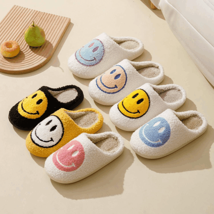 Smile Face Slippers for Women - Indoor Outdoor Retro Happy House Slides, Soft Fluffy Cushion Furry Shoes - Image 6