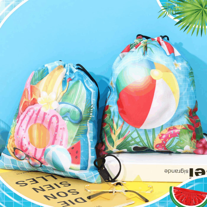 12 Pcs Pool Beach Drawstring Bags Summer Drawstring Backpack Beach Ball String Birthday Bag Pool Party Decoration (Classic) - Image 4