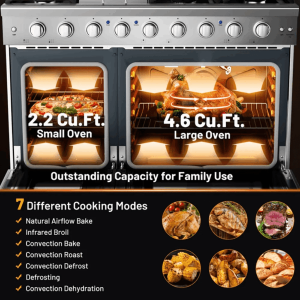 48 Inches Freestanding Natural Gas Range with 7 Burners Cooktop, Gas Cooktop for Kitchen, Stainless Steel - Image 6