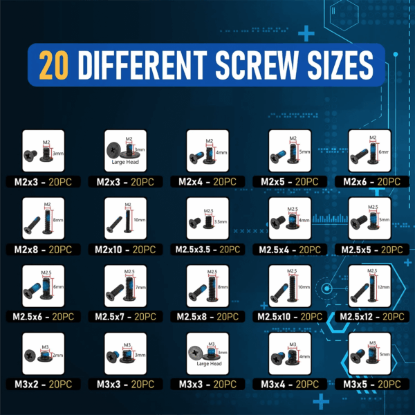 400Pcs Laptop Screws W/Blue Nylok (20 Sizes) Titanium Nitride Screw Driver, Notebook - Image 4