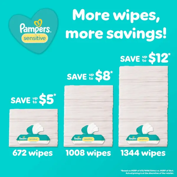 Sensitive Baby Wipes, Water Based, Hypoallergenic and Unscented, 8 Flip-Top Packs, 4 Refill Packs (1008 Wipes Total) - Image 3