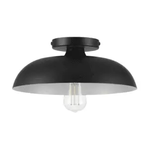 Contemporary 1-Light Flush Mount, Matte Black Finish, White Inner Shade