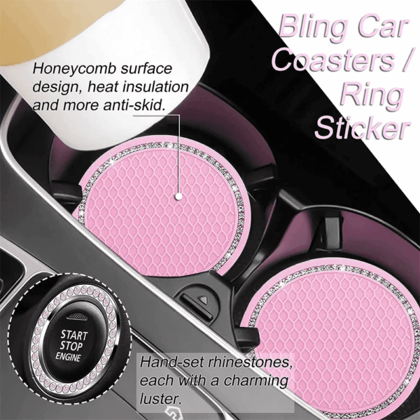 10 Pcs Car Accessories Set,Leather Steering Wheel Cover for Women Cute Car Accessories Set with Seat Belt Shoulder Pads Cup Holders for Women Girl Car Interior Pink Suit - Image 4