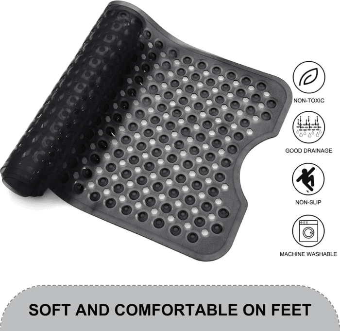 Bath Tub and Shower Mats, Non Slip 40 X 16 Inch Extra Large Bathtub Mat, Machine Washable Bathmat with Drain Holes, Suction Cups for Bathroom Floor, Clear Black - Image 4