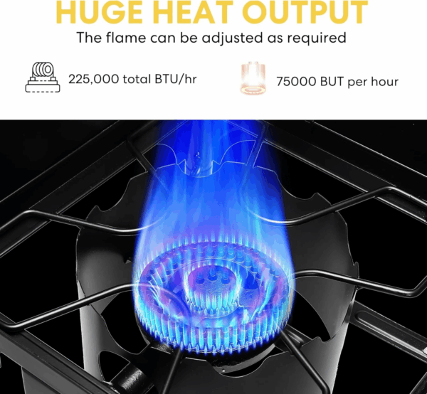 3-Burner Propane Camping Stove, Gas Stove for Outdoor Cooking BBQ, 225,000 -BTU, 20 PSI Regulator, High Pressure, Heavy Duty, Black - Image 9