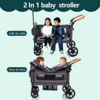 Wagon Stroller for 2 Kids - Push-Pull Double Lightweight Folding Stroller for Toddler - Image 8