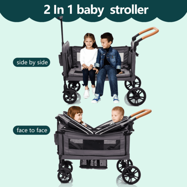 Wagon Stroller for 2 Kids - Push-Pull Double Lightweight Folding Stroller for Toddler - Image 8