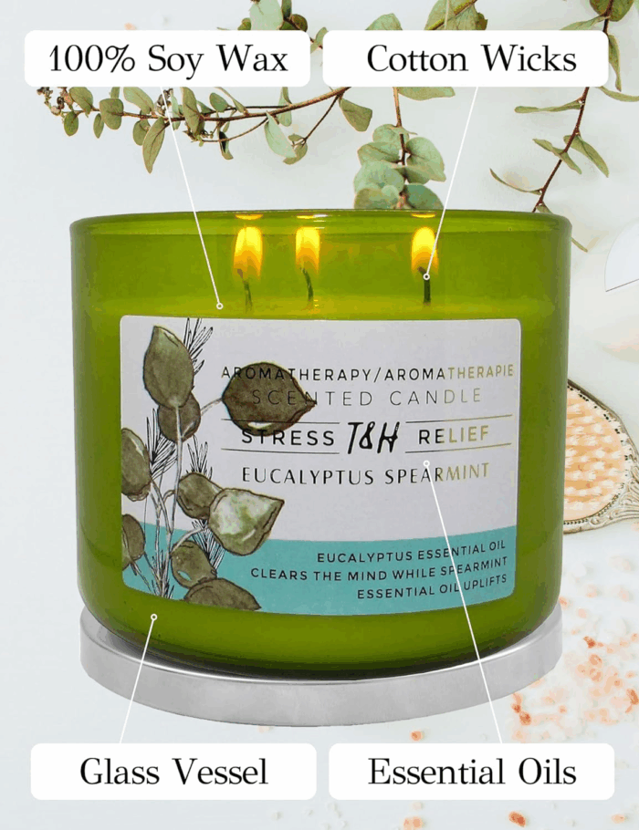 Eucalyptus Spearmint Aromatherapy 3-Wick Soy Scented Candle - 15.8 Oz Large Candle for Men and Women - Long Lasting Decorative Gift - Image 4