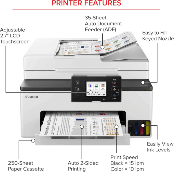 Megatank GX2020 All-In-One Wireless Supertank [Megatank] Printer | Print, Copy and Scan| Mobile Printing |2.7" LCD Color Touchscreen | Auto Document Feeder and Auto Duplex Printing - Image 4