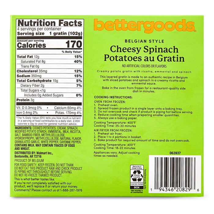 Belgian Style Cheesy Spinach Potatoes Au Gratin, 14.4 Oz (Frozen) - Image 3