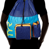 Big Mesh Mummy Backpack for Wet Swimming, Gym, and Workout Gear, Blue/Yellow - Image 2