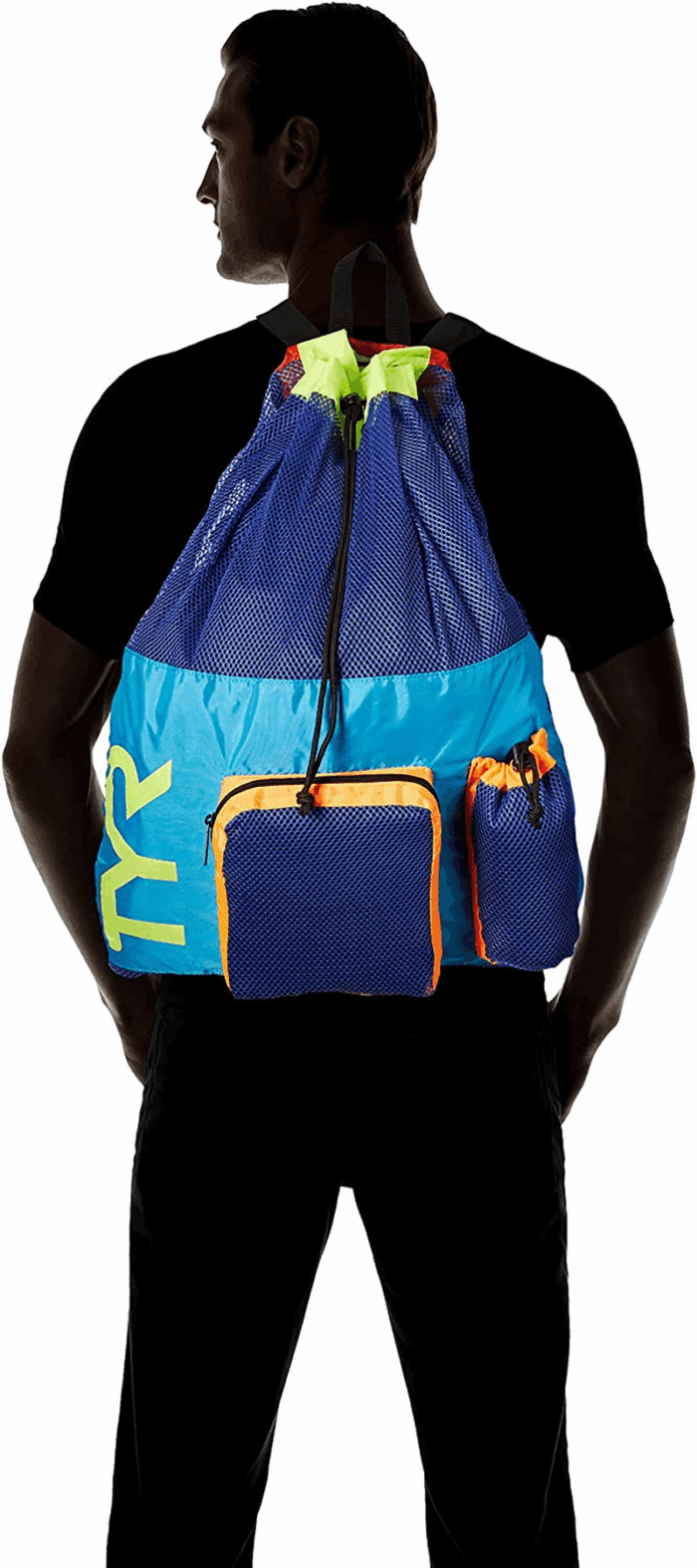 Big Mesh Mummy Backpack for Wet Swimming, Gym, and Workout Gear, Blue/Yellow - Image 2