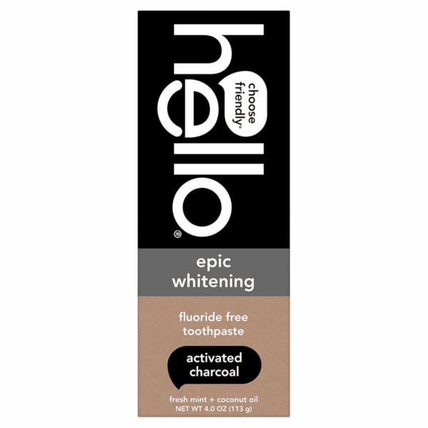 Epic Whitening Charcoal Fluoride Free Toothpaste, Activated Charcoal Toothpaste with Coconut Oil, Whitens Teeth Naturally, SLS Free, Fresh Mint, 4.0 Oz Tube